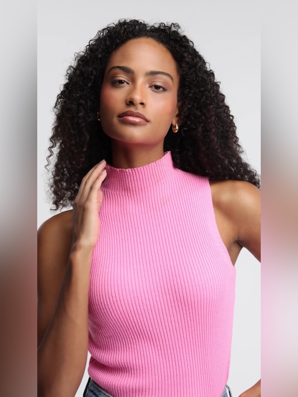 LUCYPARIS Ribbed Mock Neck Tank Top Pink Small